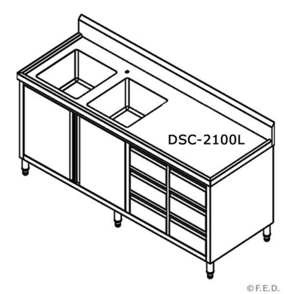 DSC-2100L-H KITCHEN TIDY CABINET WITH DOUBLE LEFT SINKS drawing