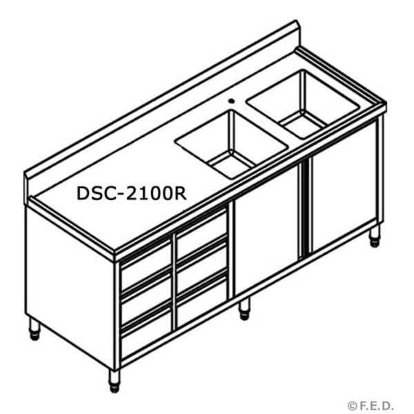 DSC-2100R-H KITCHEN TIDY CABINET WITH DOUBLE RIGHT SINKS drawing