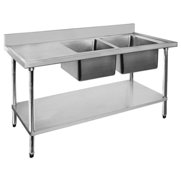 Economic 304 Grade Stainless Steel Double Sink Benches 600mm Deep right