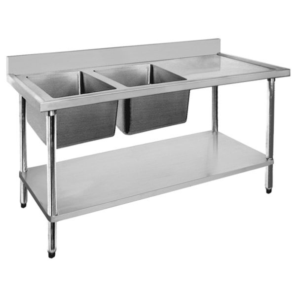 Economic 304 Grade Stainless Steel Double Sink Benches 700mm Deep left